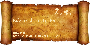 Káplár Andor névjegykártya
