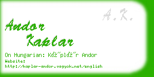 andor kaplar business card